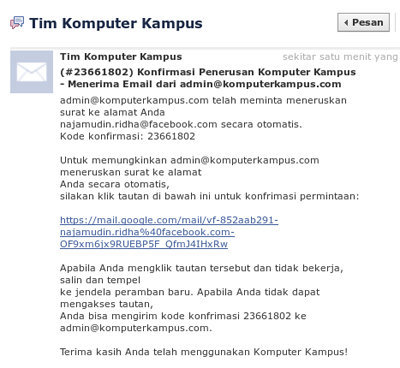 Email konfirmasi dari gmail